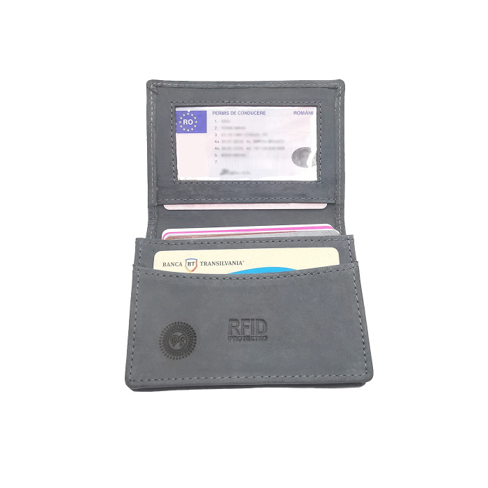 Portofel piele naturala port card RFID gri Personal Style 00P013 [2]
