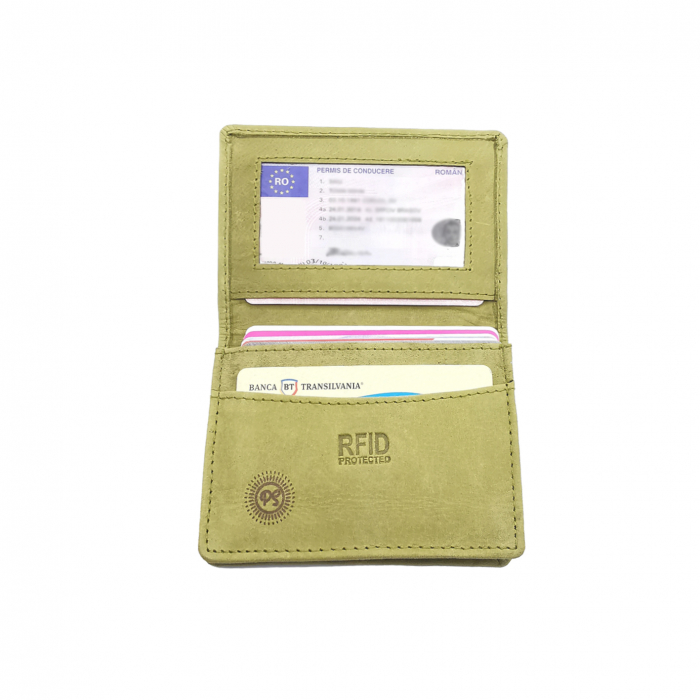 Portofel piele naturala port card RFID verde Personal Style 00P012 [4]
