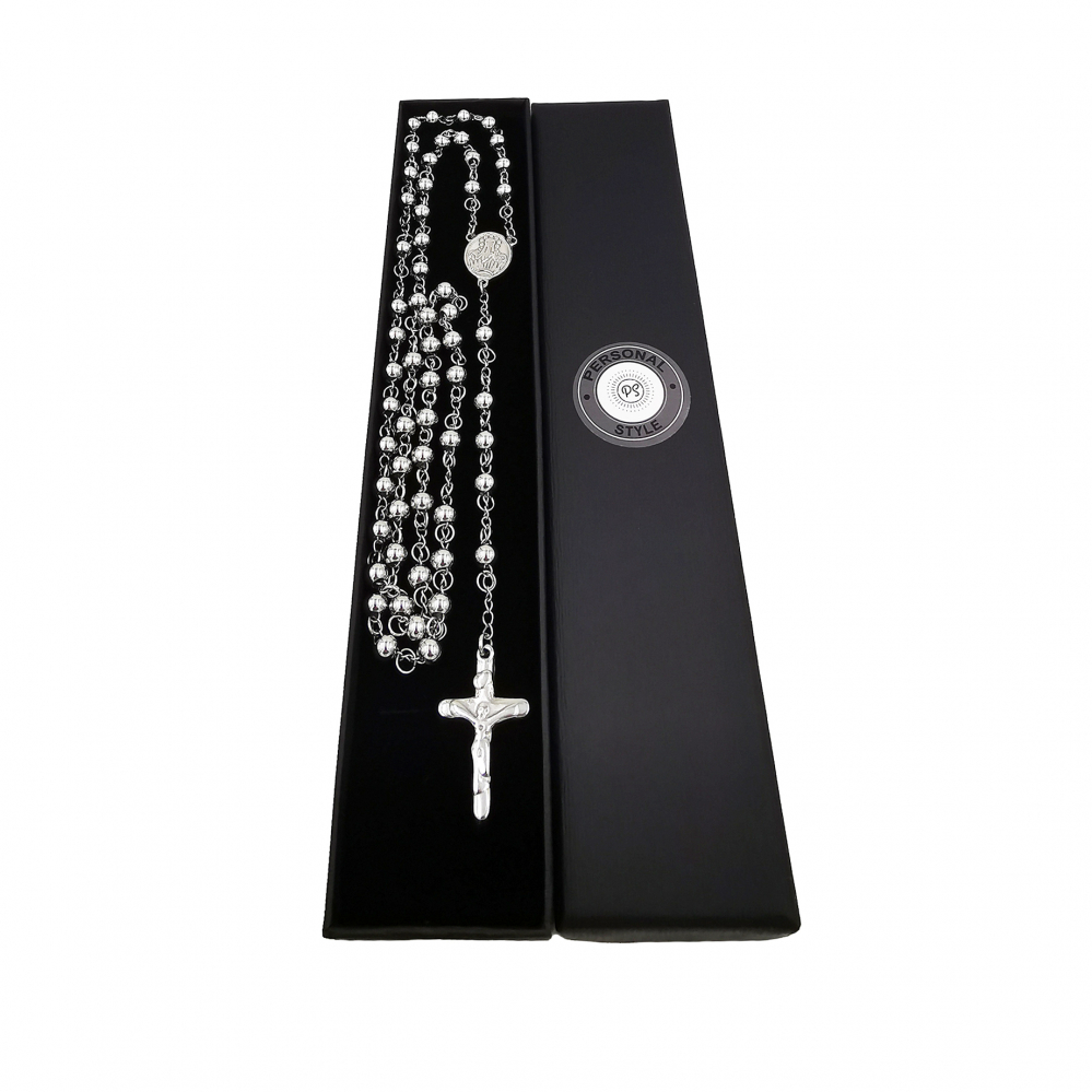 Rozariu inox argintiu, lant cu cruciulita [3]