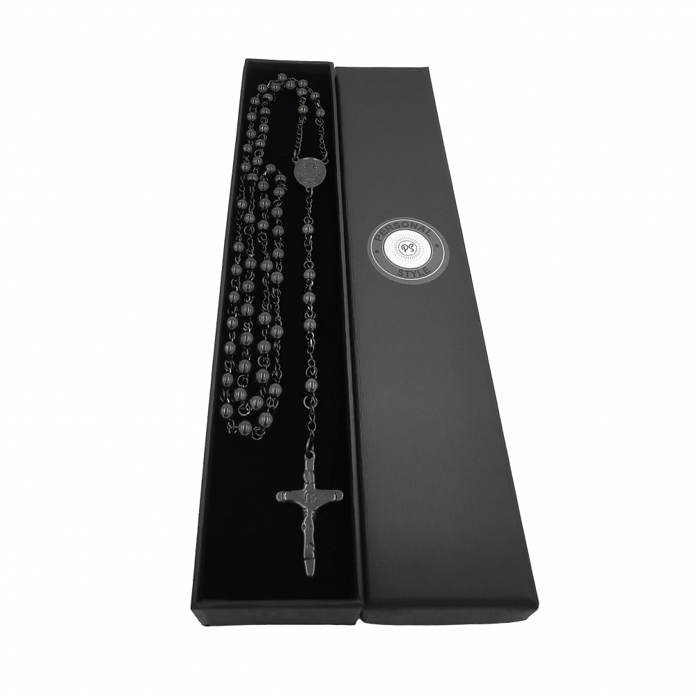 Rozariu inox negru, lant cu cruciulita [3]