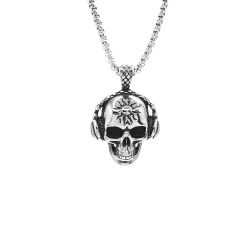 Music Style - Lant Pandantiv Casti DJ SKull Craniu Inox Personal Style 00A330