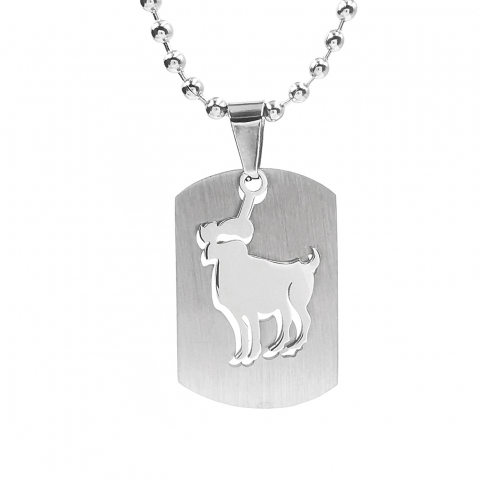 Lant inox US Army cu pandantiv Dog Tag tip placuta identificare zodia berbec [1]