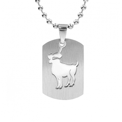 Lanturi barbati - Lant inox US Army cu pandantiv Dog Tag tip placuta identificare zodia berbec
