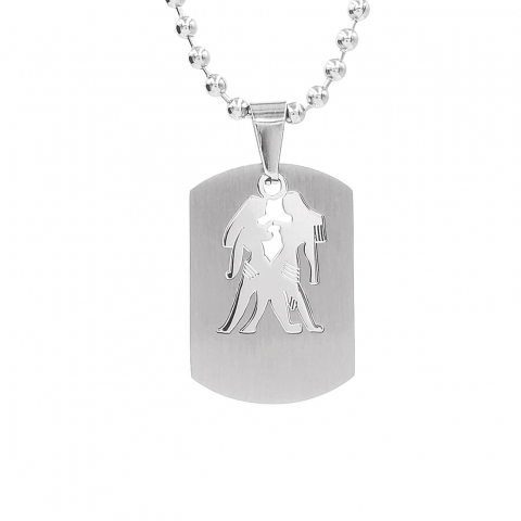 Pandantive - Lant inox US Army cu pandantiv Dog Tag tip placuta identificare zodia Gemeni