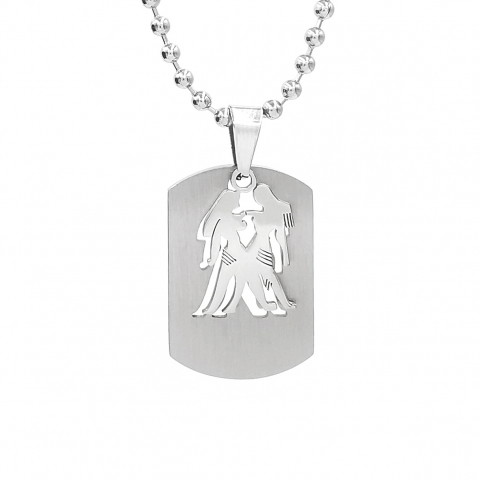 Lant inox US Army cu pandantiv Dog Tag tip placuta identificare zodia Gemeni [1]