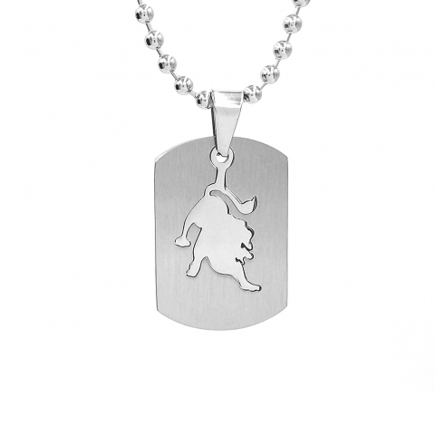 Lanturi barbati - Lant inox US Army cu pandantiv Dog Tag tip placuta identificare zodia Leu