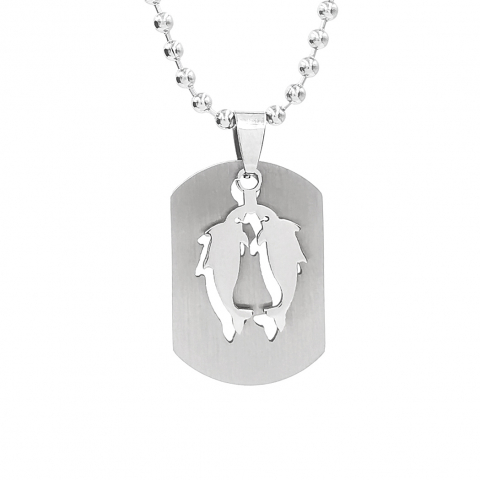 Lant inox US Army cu pandantiv Dog Tag tip placuta identificare zodia Pesti [1]