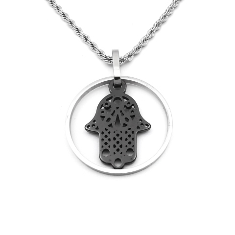 Bijuterii Inox - Lantisor cu pandantiv Hamsa Mana Fatimei inox cu ceramica