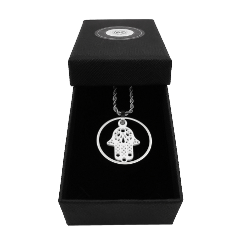 Lantisor pandantiv Hamsa Mana Fatimei inox ceramica [1]