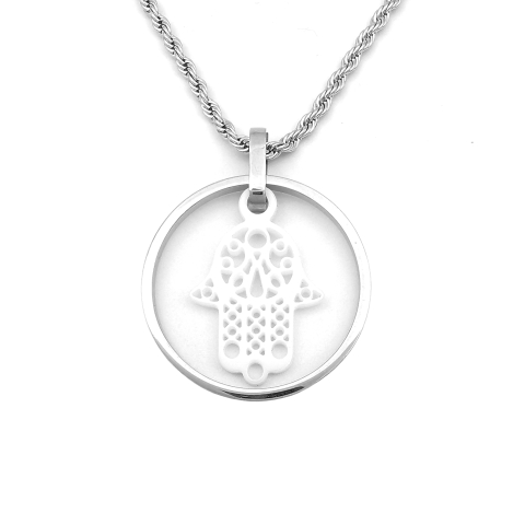 Lanturi barbati - Lantisor pandantiv Hamsa Mana Fatimei inox ceramica