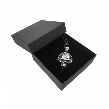 Pandantiv Casti DJ SKull Craniu Inox  cu Snur Negru Piele Personal Style 00A330s [1]