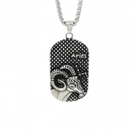 Bijuterii Barbati - Lant Pandantiv Zodia Berbec Dog Tag Inox
