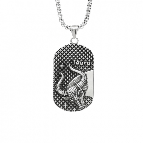 Lanturi barbati - Lant Pandantiv Zodia Taur Dog Tag Inox