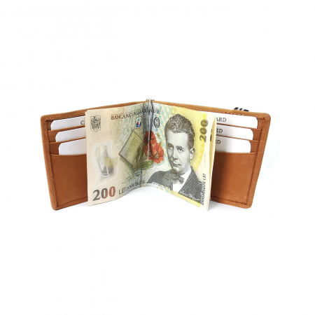 Portofel piele naturala port card cu clips bancnote maro Personal Style 00P010 [1]