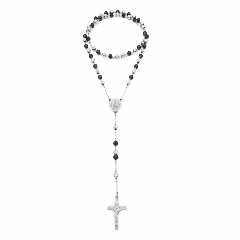 Rozarii barbati - Rozariu inox argintiu, negru, lant cu cruciulita 
