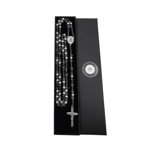 Rozariu inox argintiu, negru, lant cu cruciulita  [2]