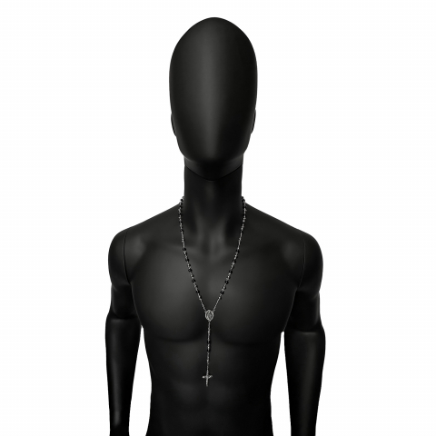 Rozariu inox argintiu, negru, lant cu cruciulita  [1]