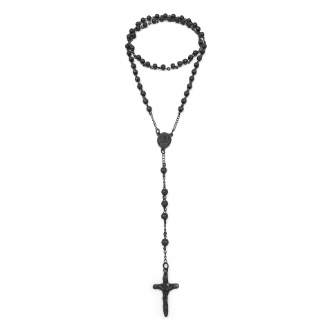 Rozarii - Rozariu inox negru, lant cu cruciulita