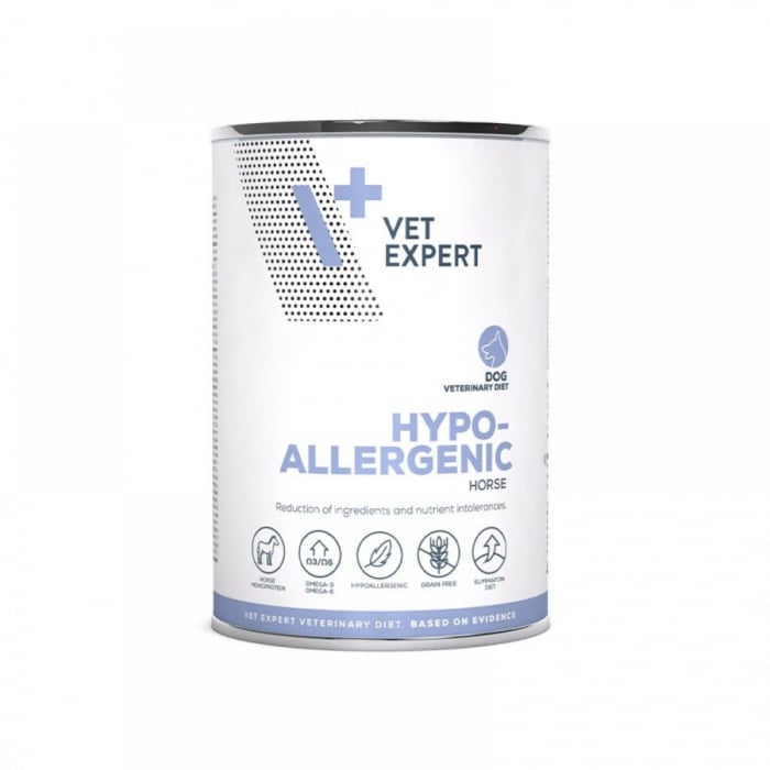 4T- Dieta veterinara umeda, pentru caini adulti, Vet Expert Hypoallergenic Dog, cal, 400g