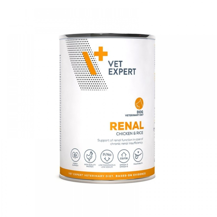 4T Dieta veterinara umeda, pentru caini adulti, Vet Expert, Renal Dog, pui si orez, 400g