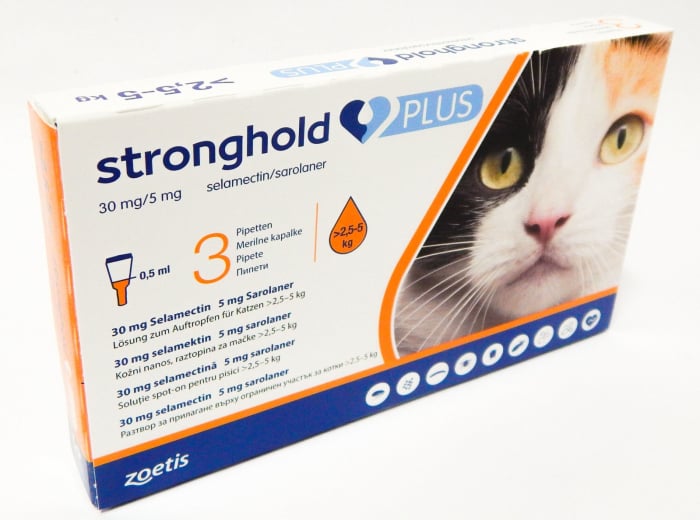 Stronghold Plus Pisica 30 mg, 0.5 ml  (2.5 - 5 kg), 3 pipete [1]