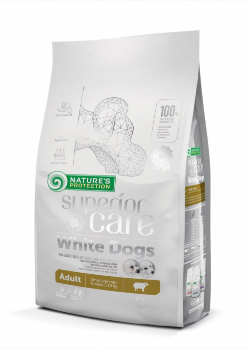 NATURES PROTECTION Superior Care White Dogs SmallMini Grain Free, Miel, Ajuta La Eliminarea Lacrimarii Excesive Si Reducerea Petelor Maronii De La Ochi, 10 Kg