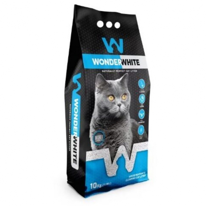 Asternut bentonita pentru pisici Wonder White, 10 kg, fara aroma