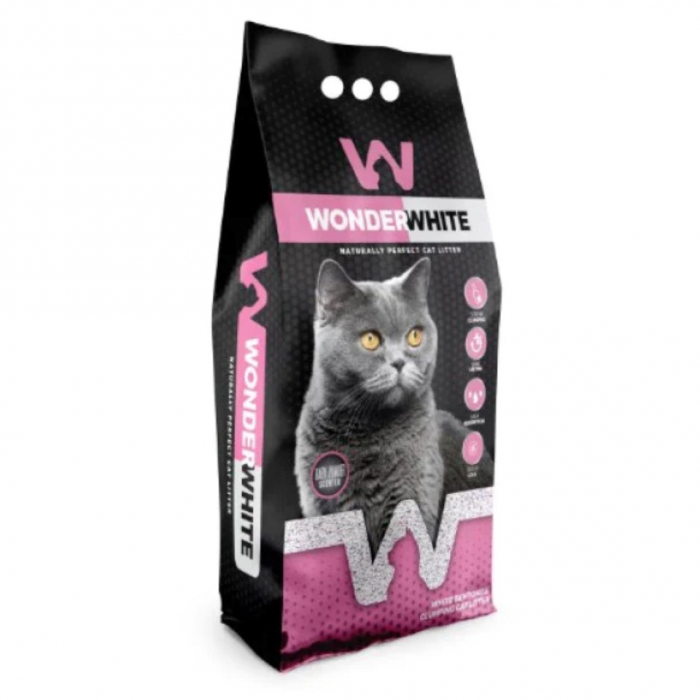 Asternut bentonita pentru pisici Wonder White, 10 kg, aroma Pudra de talc