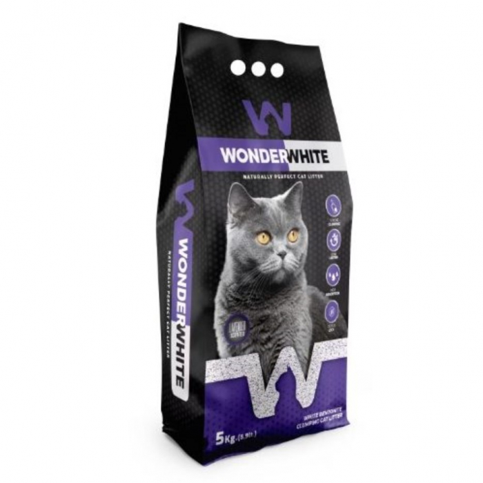 Asternut bentonita pentru pisici Wonder White, 5kg, aroma Lavanda