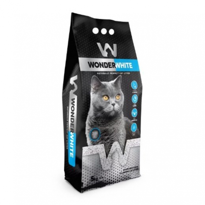 Asternut bentonita pentru pisici Wonder White, 5kg, Carbune Activ