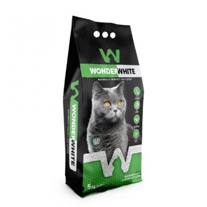 Asternut bentonita pentru pisici Wonder White, 5kg, aroma Aloe Vera