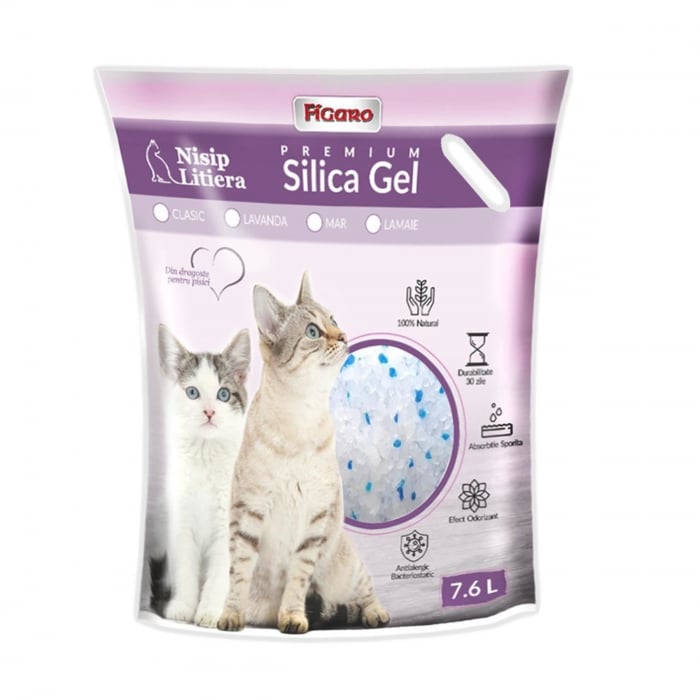 Asternut pentru litiera pisici nisip silica-gel figaro premium 7.6l- Clasic
