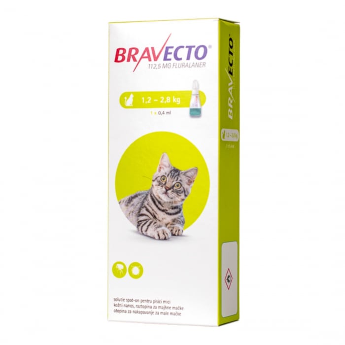 Bravecto Spot On Pisica 1.2-2.8 Kg, 112.5 Mg, 1 Pipeta