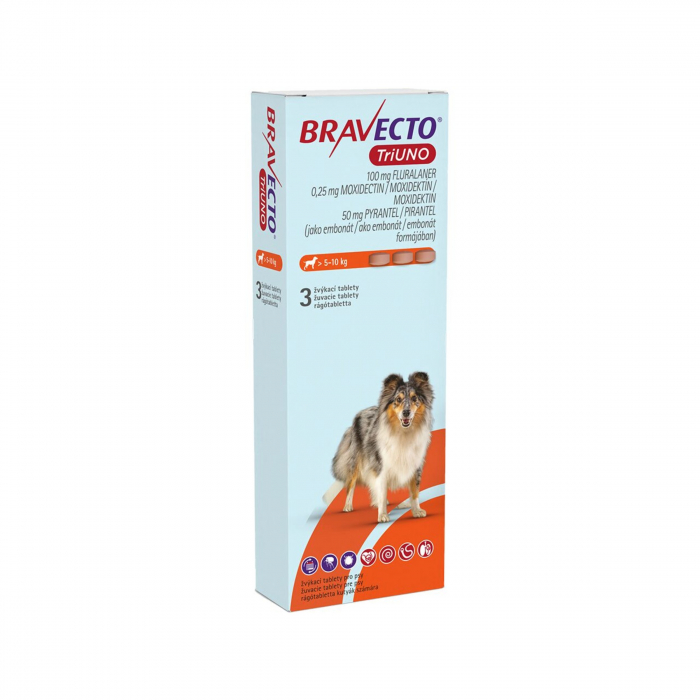 BRAVECTO TRIUNO antiparazitar intern si extern pentru caini 100mg (5-10 kg) - 1 tableta masticabila