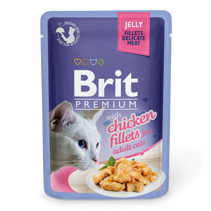 in cat timp creste un pui de carne Brit Cat Delicate cu pui in Jelly 85 g