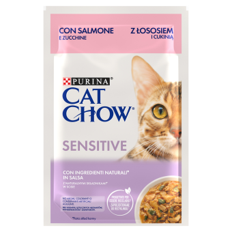 CAT CHOW SENSITIVE, Somon si Dovlecei, hrana umeda pentru pisici 1x85 g