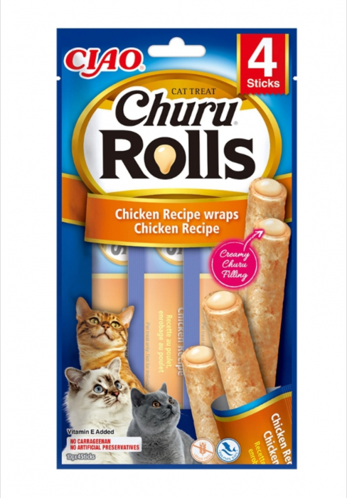 Churu Rolls Recompense pentru Pisici cu Pui - 4x10g