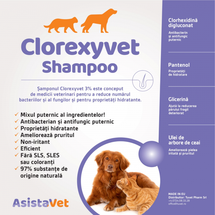 Sampon dermatologic antiseptic si hidratant cu clorhexidina 3% Clorexyvet [3]
