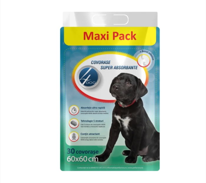 Covorase absorbante Igienice 4DOG 60x60 cm Maxi Pack 30 buc