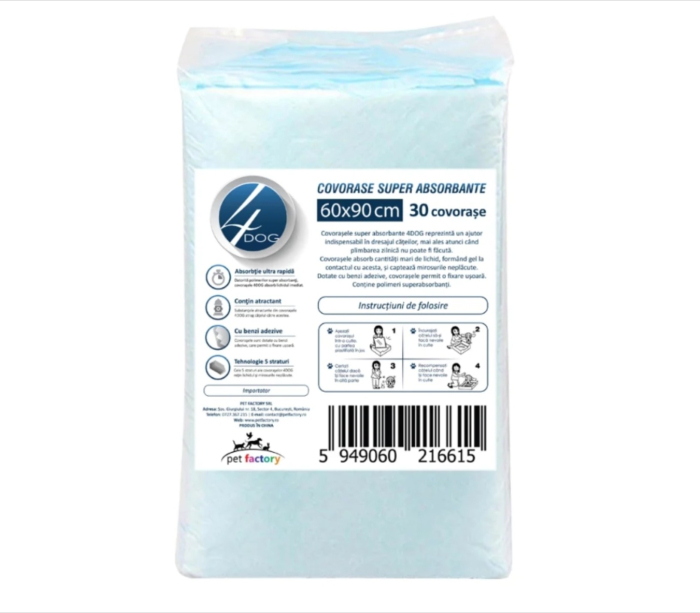 Covorase absorbante Igienice 4DOG 60x90cm 30 buc