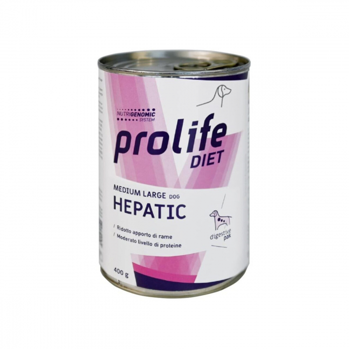 Dieta veterinara umeda prolife hepatic pentru caini de talie medie mare cv 400g