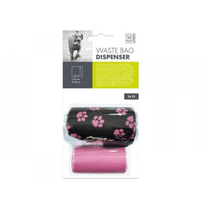 Saci menajeri, cu suport moale din material textil M-PETS negru cu roz, 2 x 15 saci