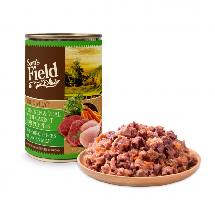 Hrana Umeda caine, Sam's field true meat chicken & veal with carrot for puppies 400gr [2]