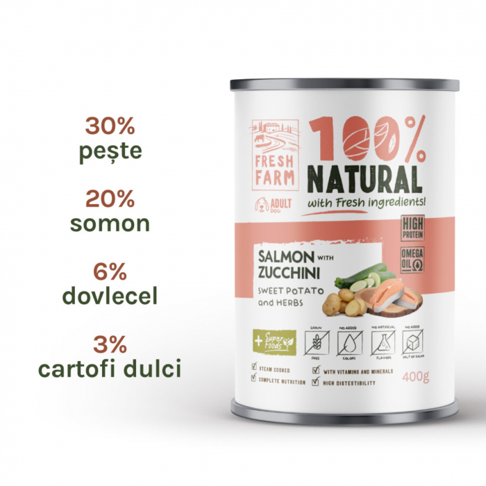 Hrana umeda caini, Fresh Farm Coarse pate with salmon, zucchini, sweet potatoe and herbs 400 gr [2]
