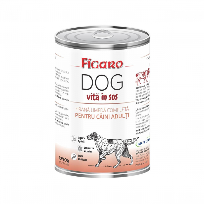 Hrana umeda pentru caini figaro dog Vita in sos conserva 1240 g