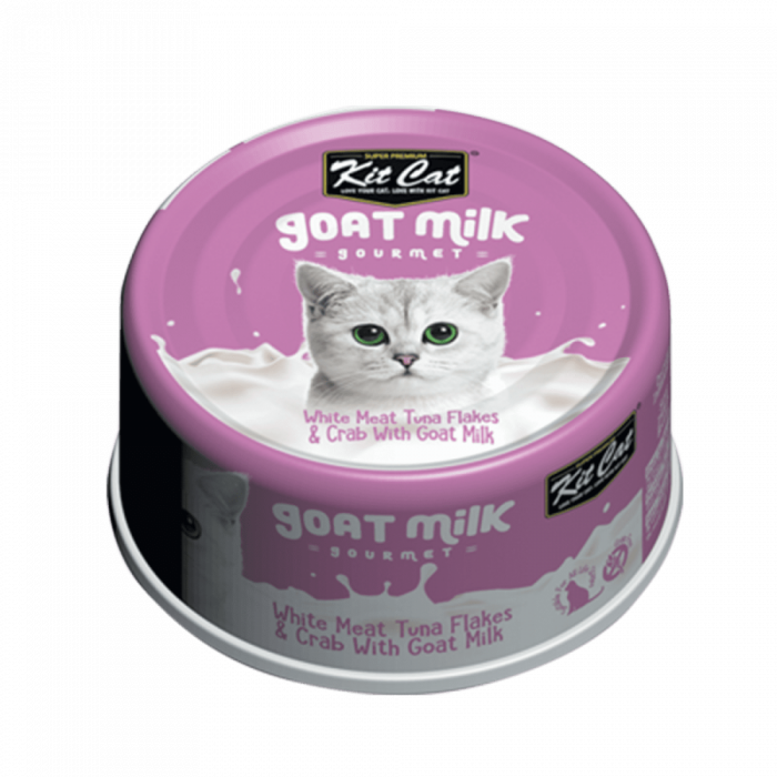 Hrana umeda pentru pisici, Kit Cat Goat Milk Gourmet, Ton Alb Crab cu Lapte de Capra, 70g