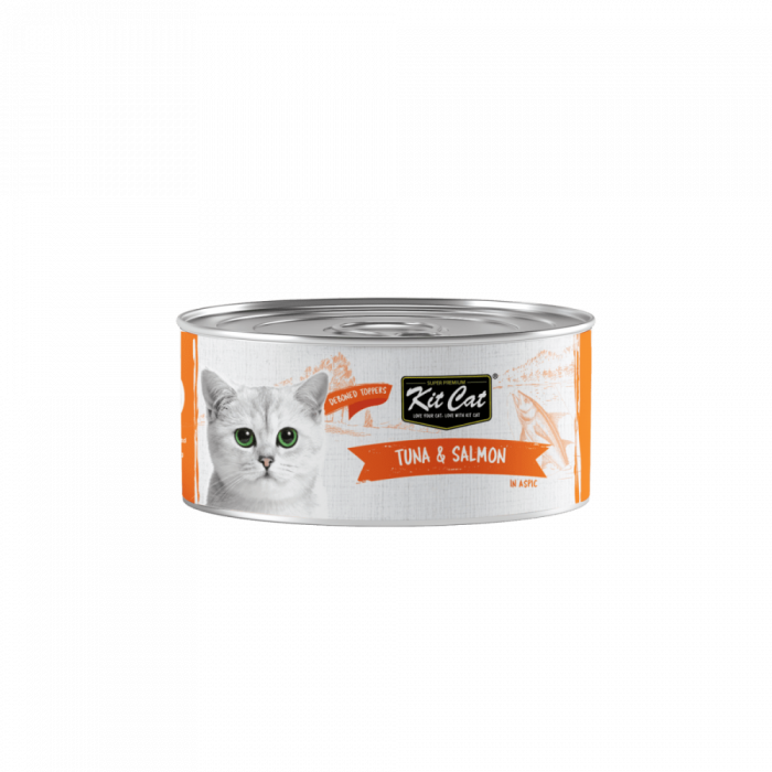 Hrana umeda pentru pisici, Kit Cat, Ton fara Oase Topping de Somon, 80g