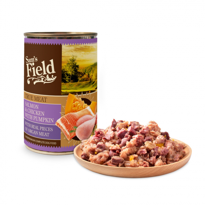 Hrana Umeda caine, Sam's field true meat salmon & chicken with pumpkin 400 gr [2]