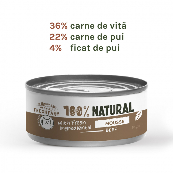 Hrana umeda pisici, Fresh Farm Mousse pate with beef 85 gr [2]