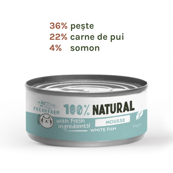 Hrana umeda pisici, Fresh Farm Mousse pate with white fish 85 gr [2]